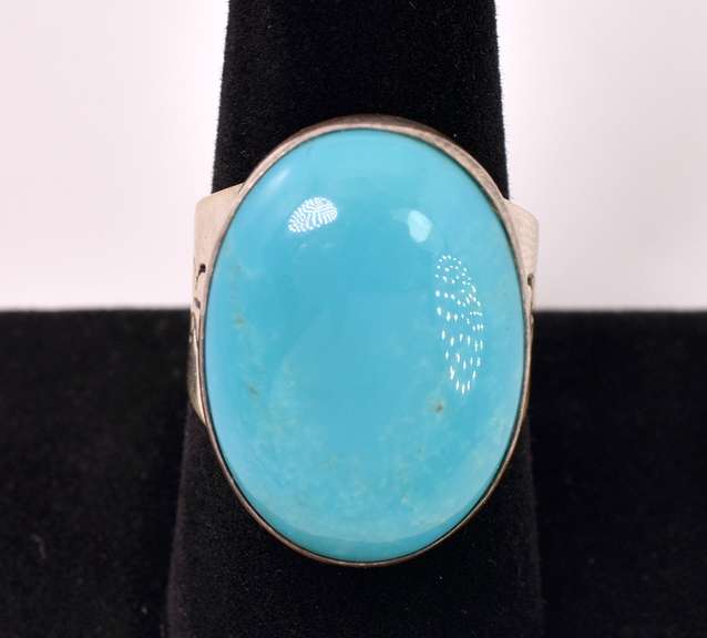 Blue Turquoise Set In Sterling Ring