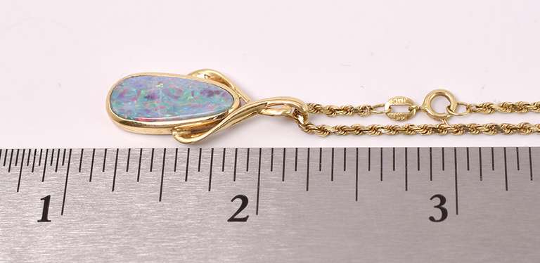 Captivating Colorful Opal Pendant Necklace in 14K Yellow Gold