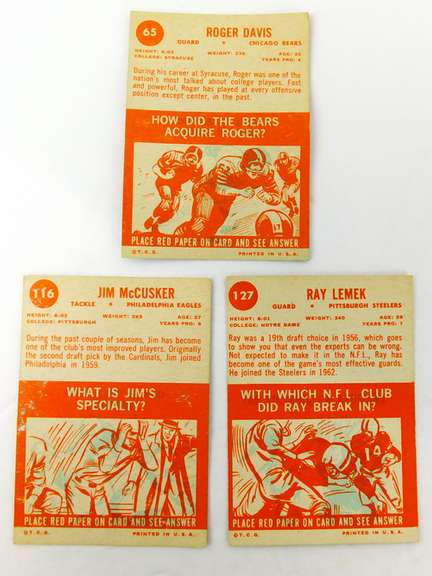 3 Topps 1963 Topps Football Cards