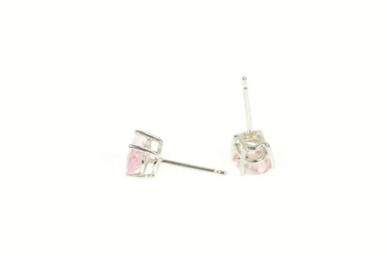 14K White Gold Oval Pink Topaz Solitaire Classic Stud Earrings