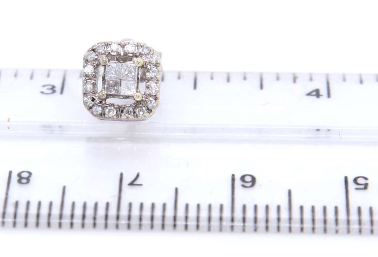 Brilliant white Gold Princess Cut Diamond Cluster Square Earrings