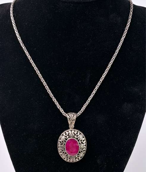 Sterling Necklace With Ruby Pendant