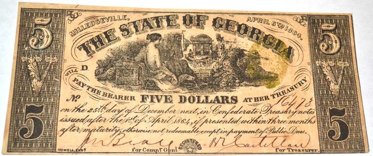 $5 State of Georgia April 6 1864 Note