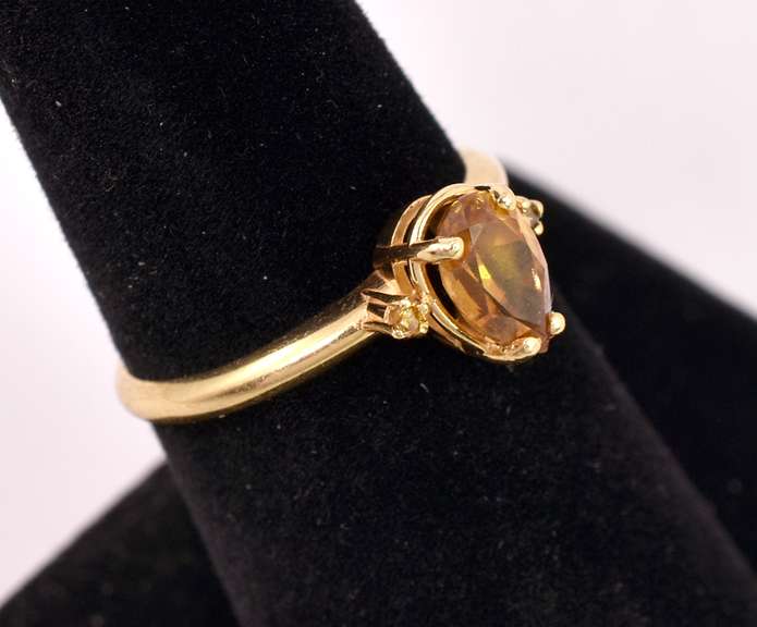 Tasteful Golden Topaz and Yellow Diamond Ring in 14k Yellow Gold