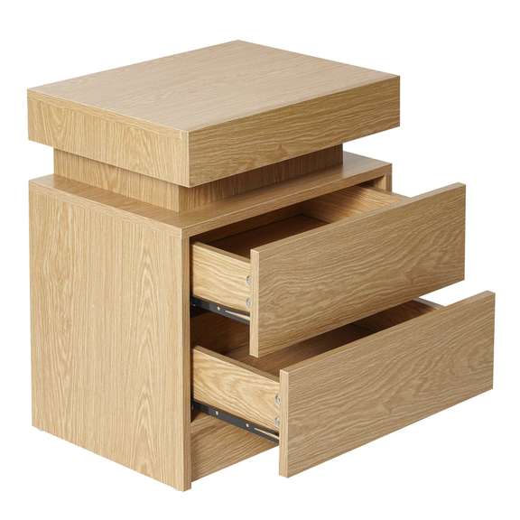 High Gloss Nightstand with 2 Drawers Bedside Table