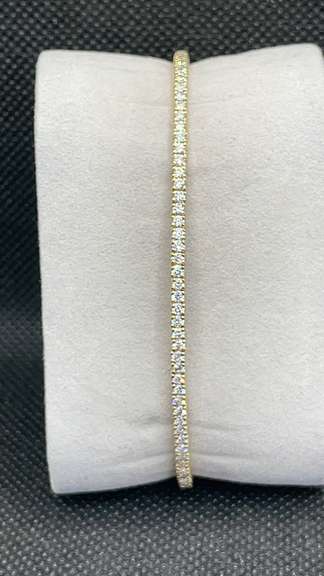 DAINTY 14K YELLOW GOLD ROUND DIAMOND  FLEXIBLE TENNIS BANGLE WITH 2.01 CARATS T.W.
