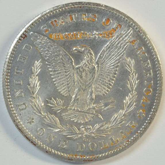 Frosty-white BU 1878-CC Morgan Silver Dollar. Key date