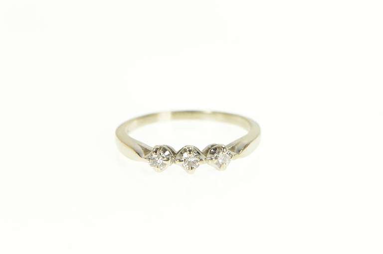 14K White Gold 1950's Three Stone Diamond Wedding Band Ring