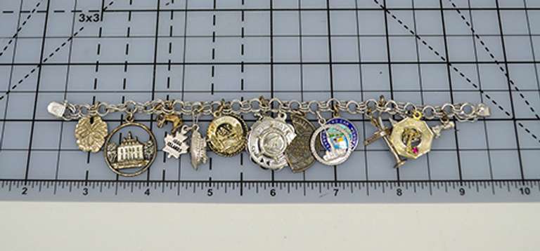 Vintage Sterling Chain Bracelet With 16 Different Theme Charms, Mostly Souvenirs