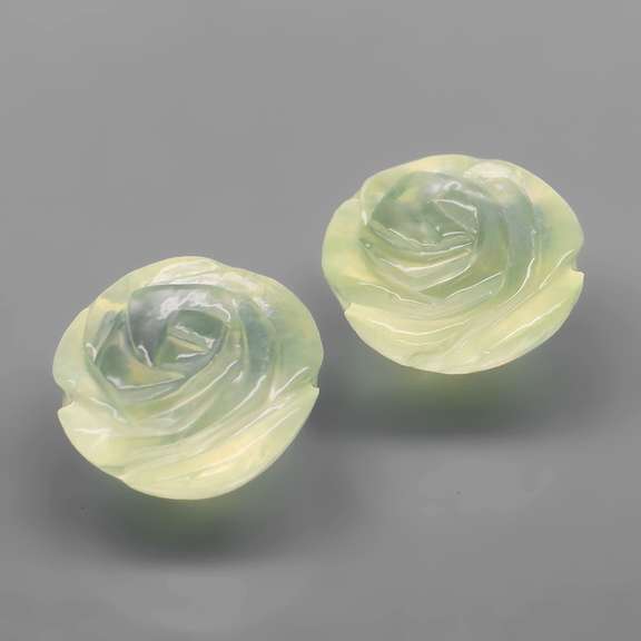 Translucent! 5.31ct pale green Prehnite flower carvings