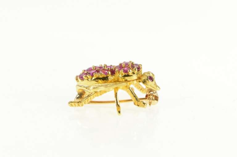 18K Yellow Gold Ruby Encrusted Fly Bug Insect Statement Pin/Brooch