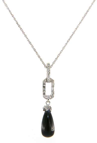 Gorgeous 0.20ctw Diamond and Onyx Art Deco Pendant Necklace