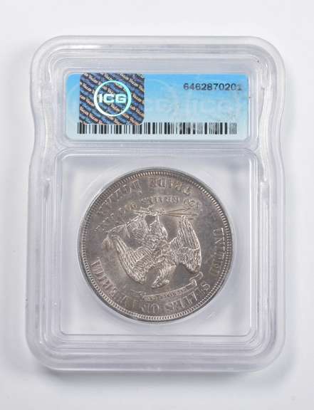 MS60 1877-S Seated Liberty Trade Dollar Details Scratched ICG