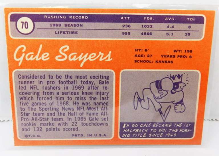 Gale Sayers 1970 Topps Football Card