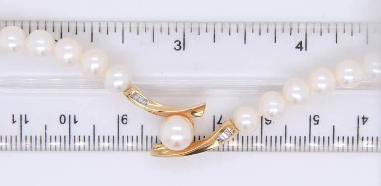 Fantastic Fresh Water Pearl Necklace with Baguette Diamond Accent Necklace