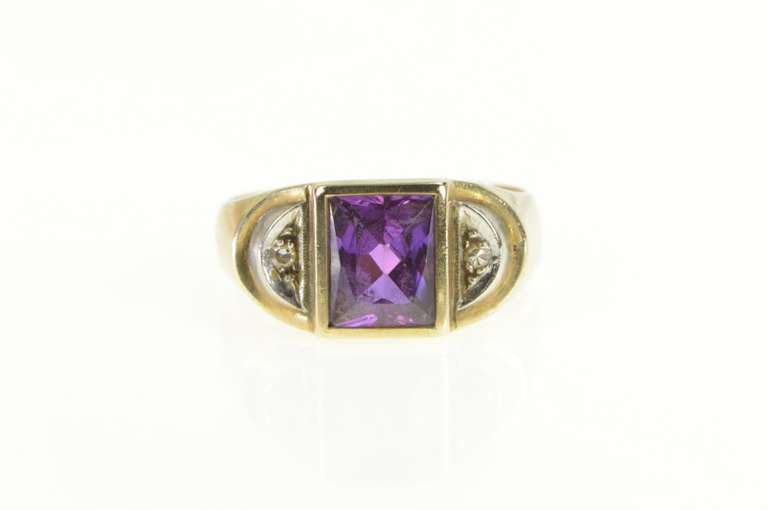10K Yellow Gold 1930's Amethyst Diamond Accent Men's Vintage Ring