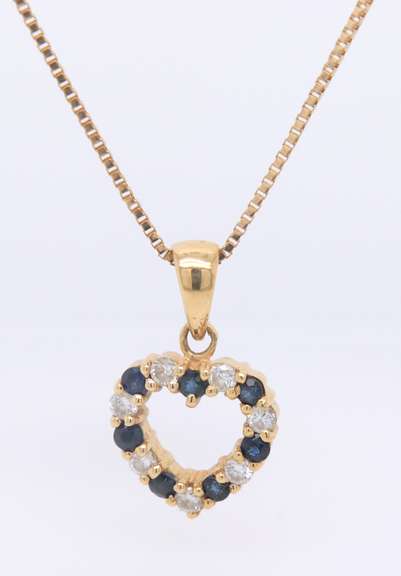 Charming Sapphire and Diamond Heart Shaped Pendant on Chain