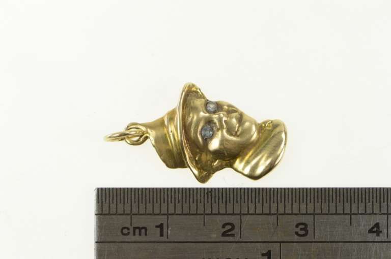 14K Yellow Gold Sapphire Eyed Man in Fedora Hat Vintage Charm/Pendant