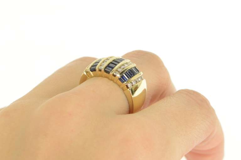 14K Yellow Gold 2.76 Ctw Princess Sapphire Diamond Band Ring