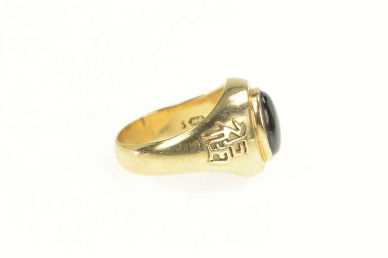 14K Yellow Gold 5.00 Ct Black Star Sapphire Chinese Happiness Ring
