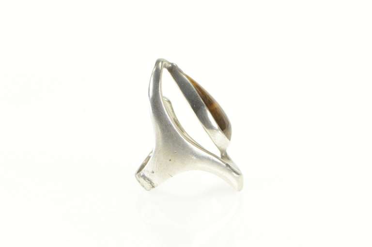 Sterling Silver Pear Tiger's Eye Cabochon Taxco Ring