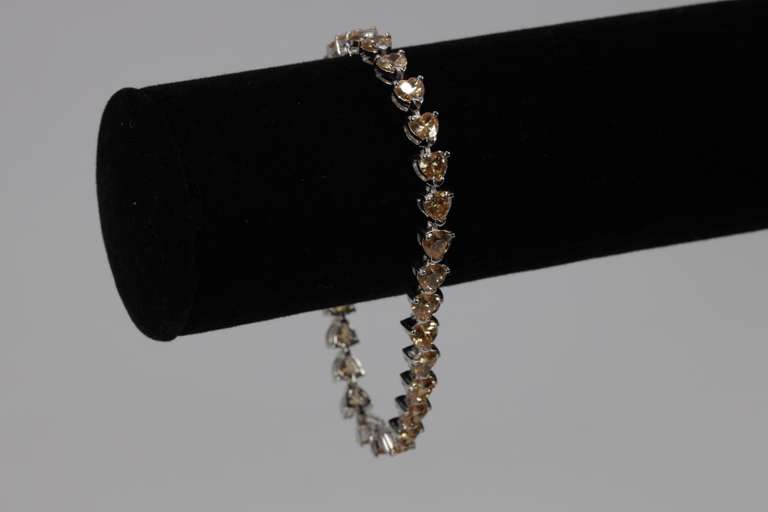 Stunning Citrine CZ Heart Tennis Bracelet .925 Sterling Silver 7.75 Inch