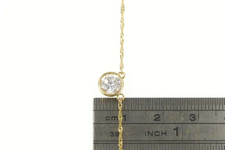 10K Yellow Gold Round Solitaire Cubic Zirconia Chain Necklace