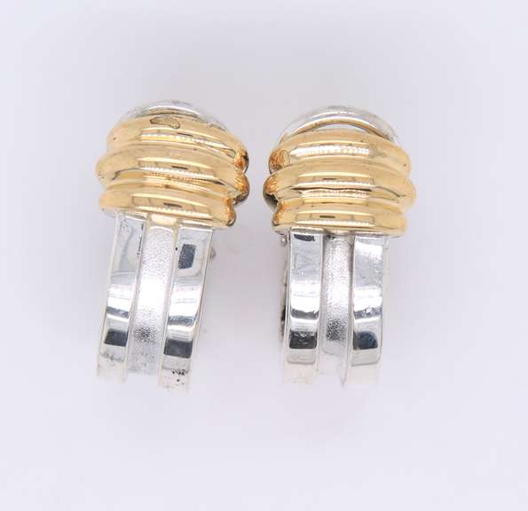 Tiffany & Co 2 Tone Vintage J Hoop Earrings with Omega Back