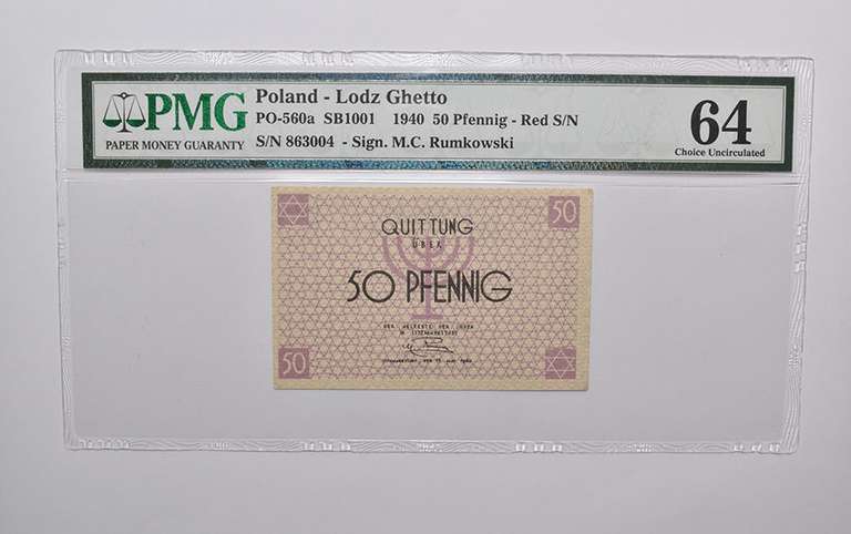 PMG64 1940 Poland 50 Pfennig Lodz Ghetto PO#560a SB1001 Sign Rumkowski