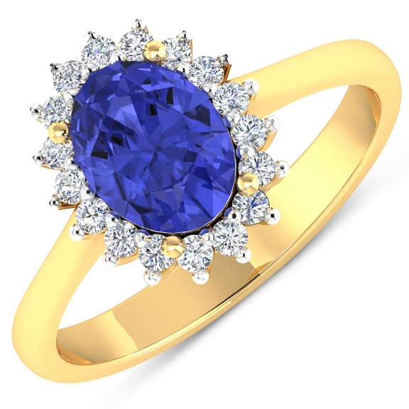 Pretty 14 Kt Yellow Gold Tanzanite Diamond Ring
