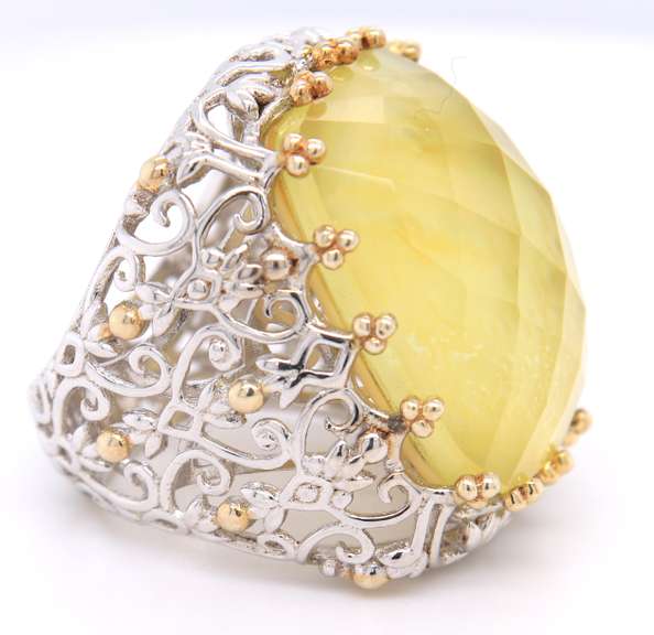 Vintage 925 Sterling Silver Lemon Quartz Ring