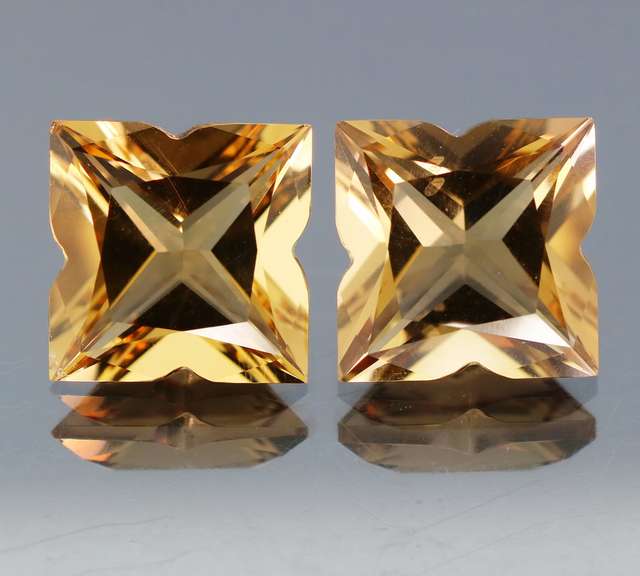 Gem grade! 14.48ct modified princess cut amber Quartz pair