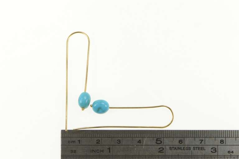 14K Yellow Gold Southwestern Turquoise Hook Dangle Statement Earrings