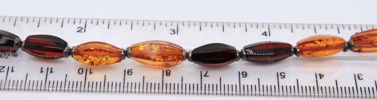 Vintage 925 Sterling Silver Amber Beads Bracelet