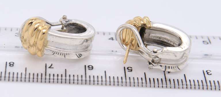 Tiffany & Co 2 Tone Vintage J Hoop Earrings with Omega Back