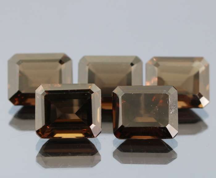 Emerald cut! Unheated! 26.38ct Smoky Quartz set