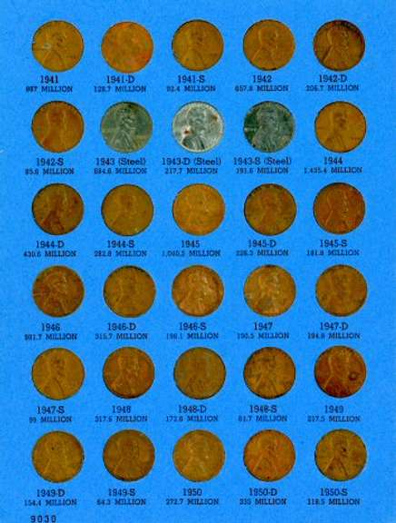 Set of Lincoln Wheat Cents 1941-1975-S in Album