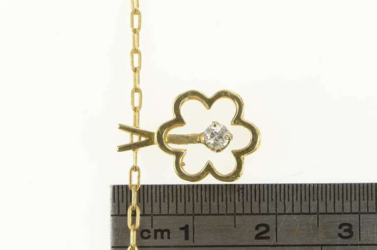 14K Yellow Gold Diamond Flower Paperclip Link Daisy Chain Necklace
