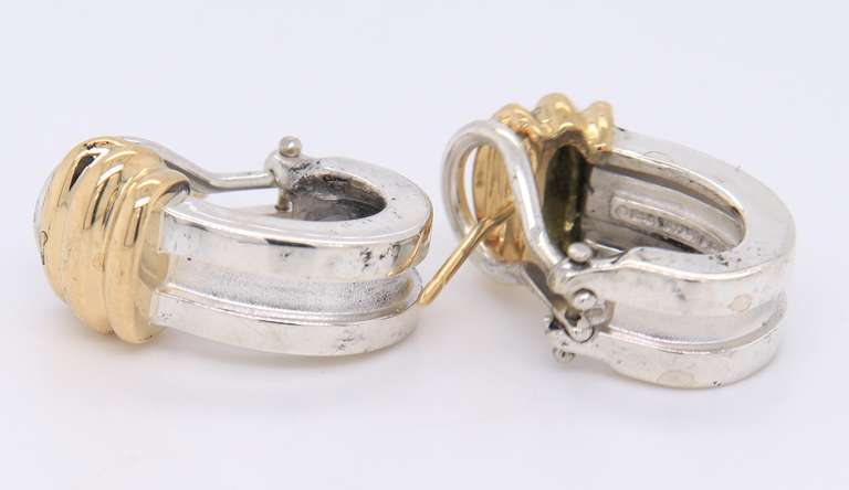 Tiffany & Co 2 Tone Vintage J Hoop Earrings with Omega Back
