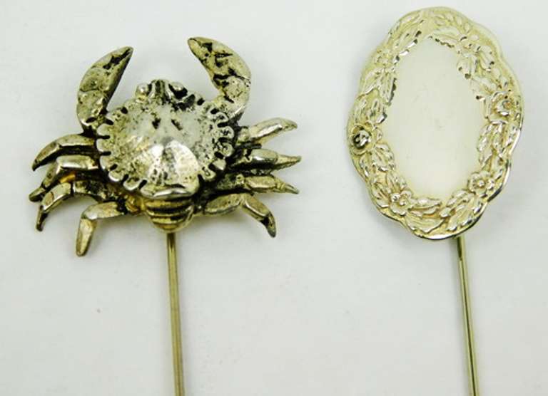 2 Vintage Signed Sterling Silver Stick Pins
