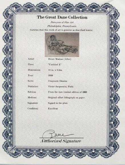 Rare H. Matisse original offset lithograph, 1920
