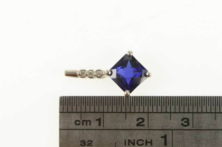 14K Yellow Gold Cushion Faceted Syn. Sapphire Diamond Pendant