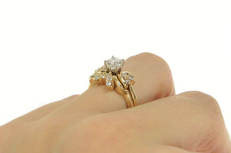 14K Yellow Gold 1.09 Ctw Diamond Bow Engagement Bridal Set Ring