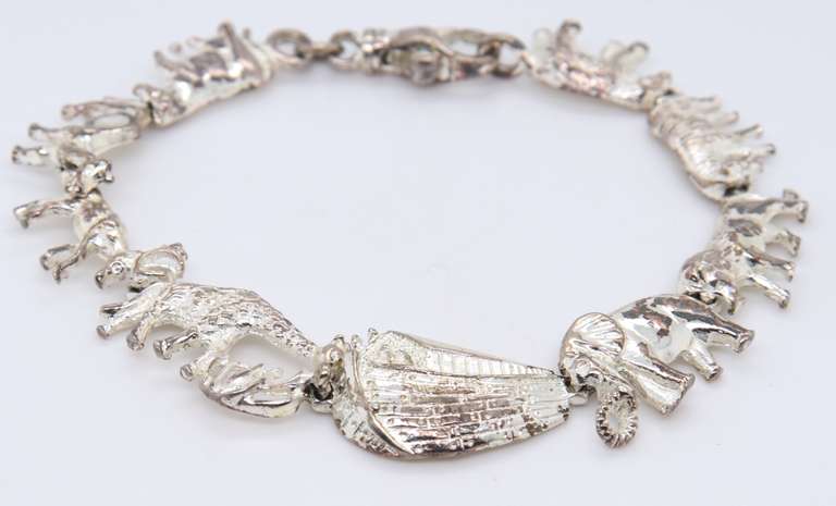 Vintage 925 Sterling Silver Animal Link Bracelet