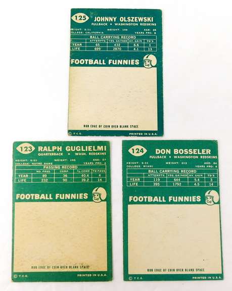 3 Washington Redskins 1960 Football Cards