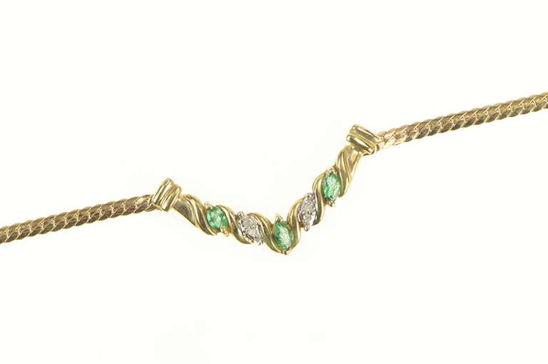 10K Yellow Gold 0.53 Ctw Marquise Emerald Diamond Chevron Necklace