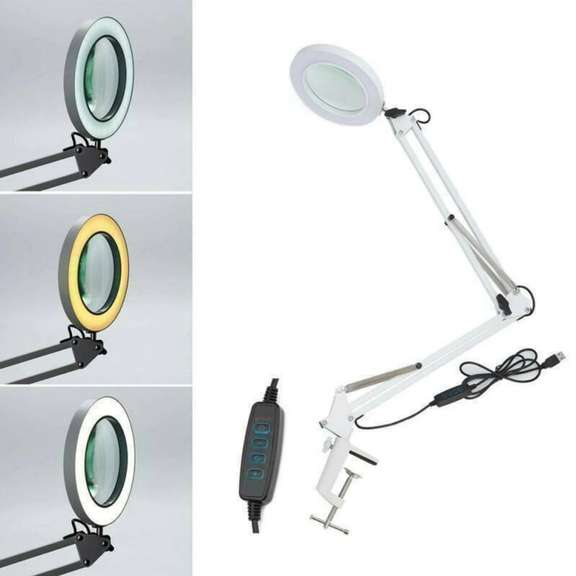 Large Lens LED Lamp Desk Magnifier 5x Magnifying Glass