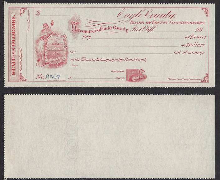 State of Colorado Eagle County Board of Commissioners unissued checkj