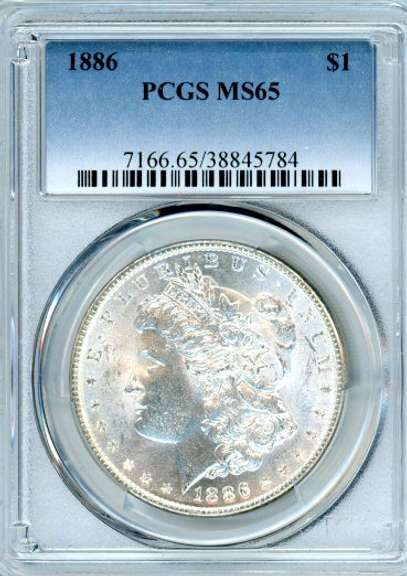 1886 Morgan Silver Dollar in PCGS MS65