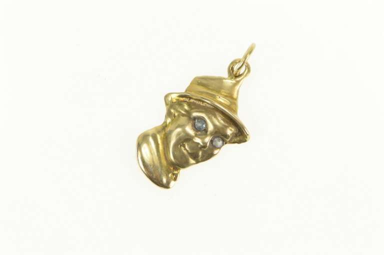 14K Yellow Gold Sapphire Eyed Man in Fedora Hat Vintage Charm/Pendant